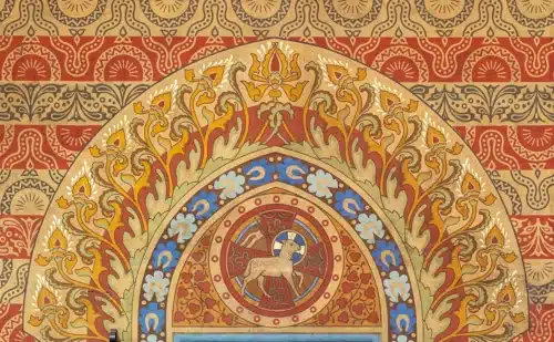 Mátyás-templom festett ornamentika enteriőrfotózás falrészlet Budapest templombelső